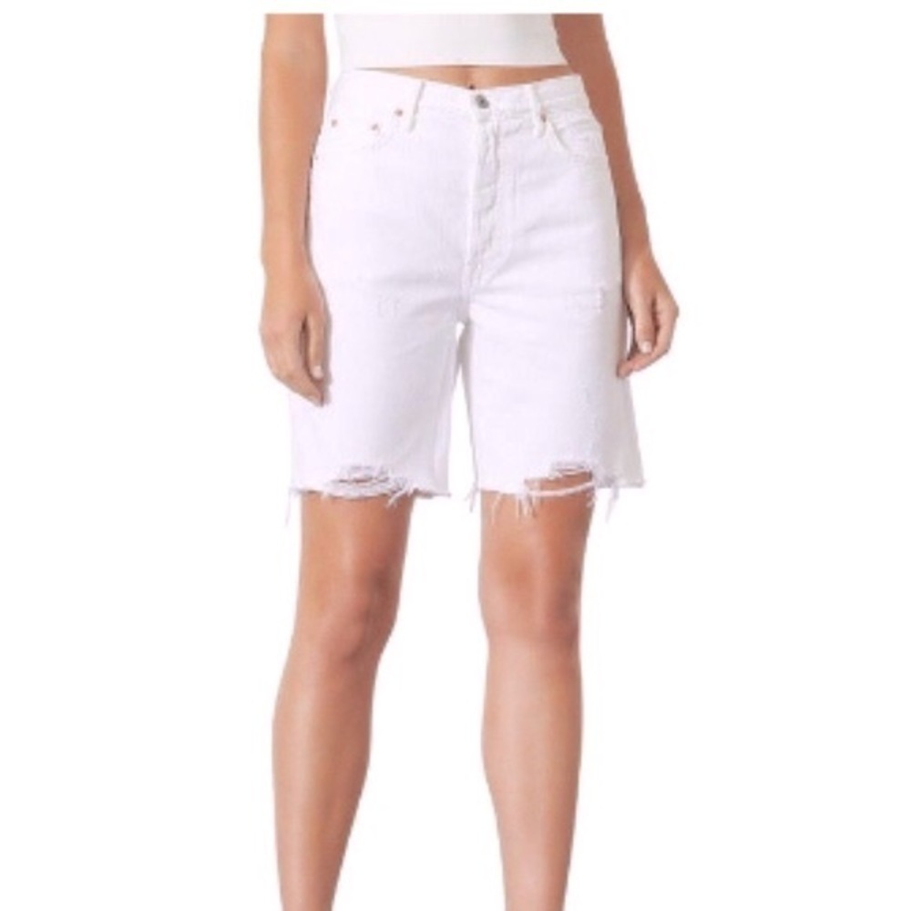 GRLFRND Marjan Distressed High Rise Bermuda Shirts White Size 29 NWT